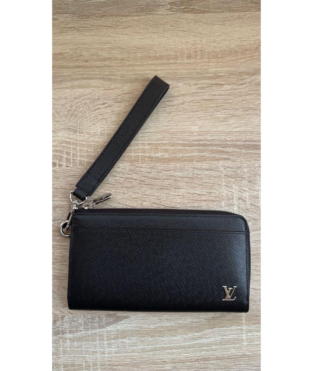 LOUIS VUITTON Черный кожаный кошелек, фото 7