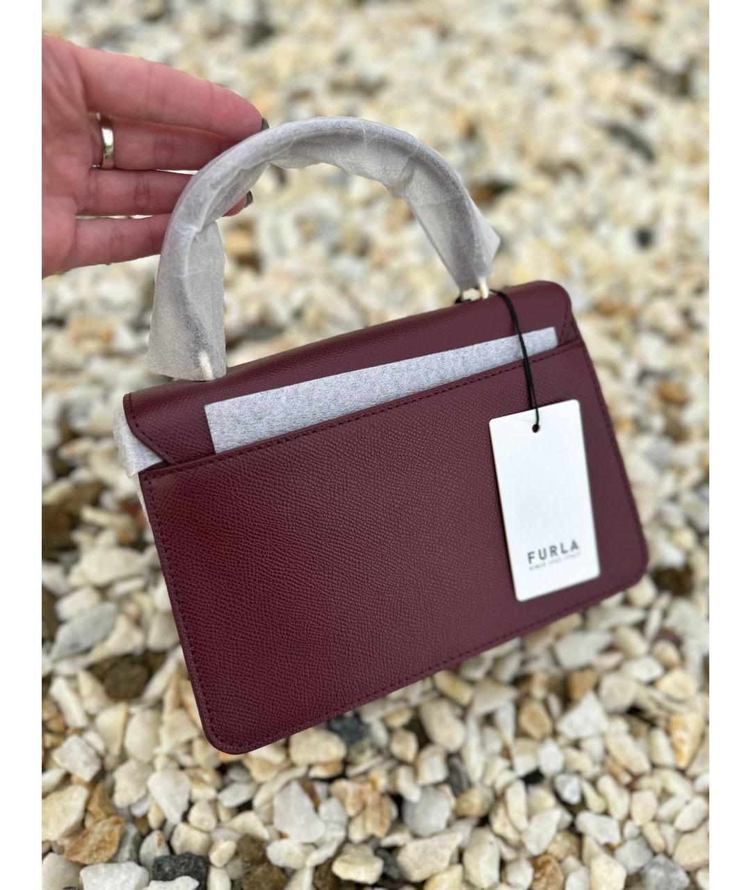 FURLA Бордовая кожаная сумка с короткими ручками, фото 6