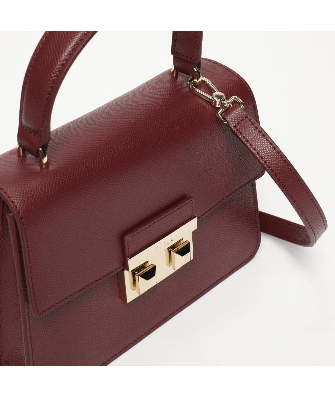 FURLA Бордовая кожаная сумка с короткими ручками, фото 3