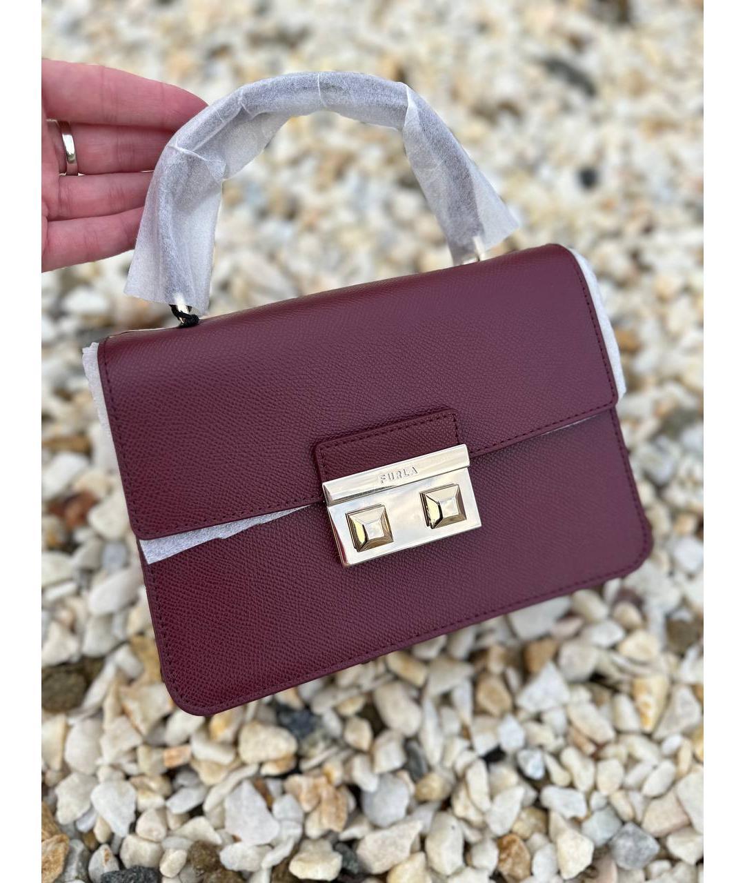 FURLA Бордовая кожаная сумка с короткими ручками, фото 5