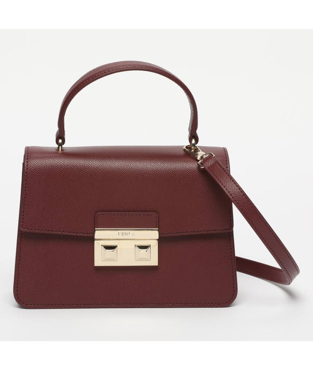 FURLA Бордовая кожаная сумка с короткими ручками, фото 7
