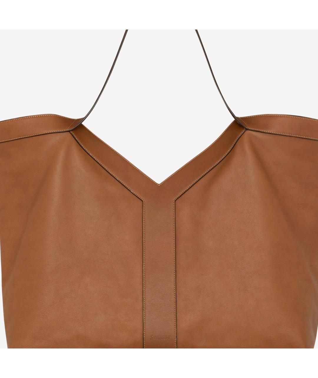SAINT LAURENT Коричневая кожаная сумка тоут, фото 4