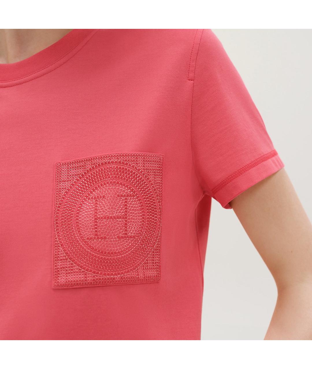HERMES Розовая хлопковая футболка, фото 2