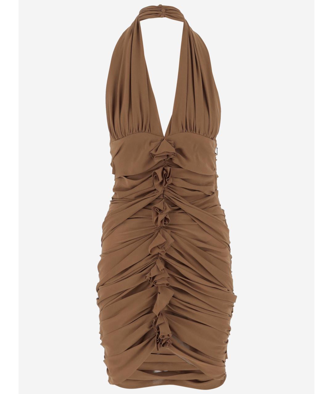 SAINT LAURENT Коричневое шелковое коктейльное платье, фото 4