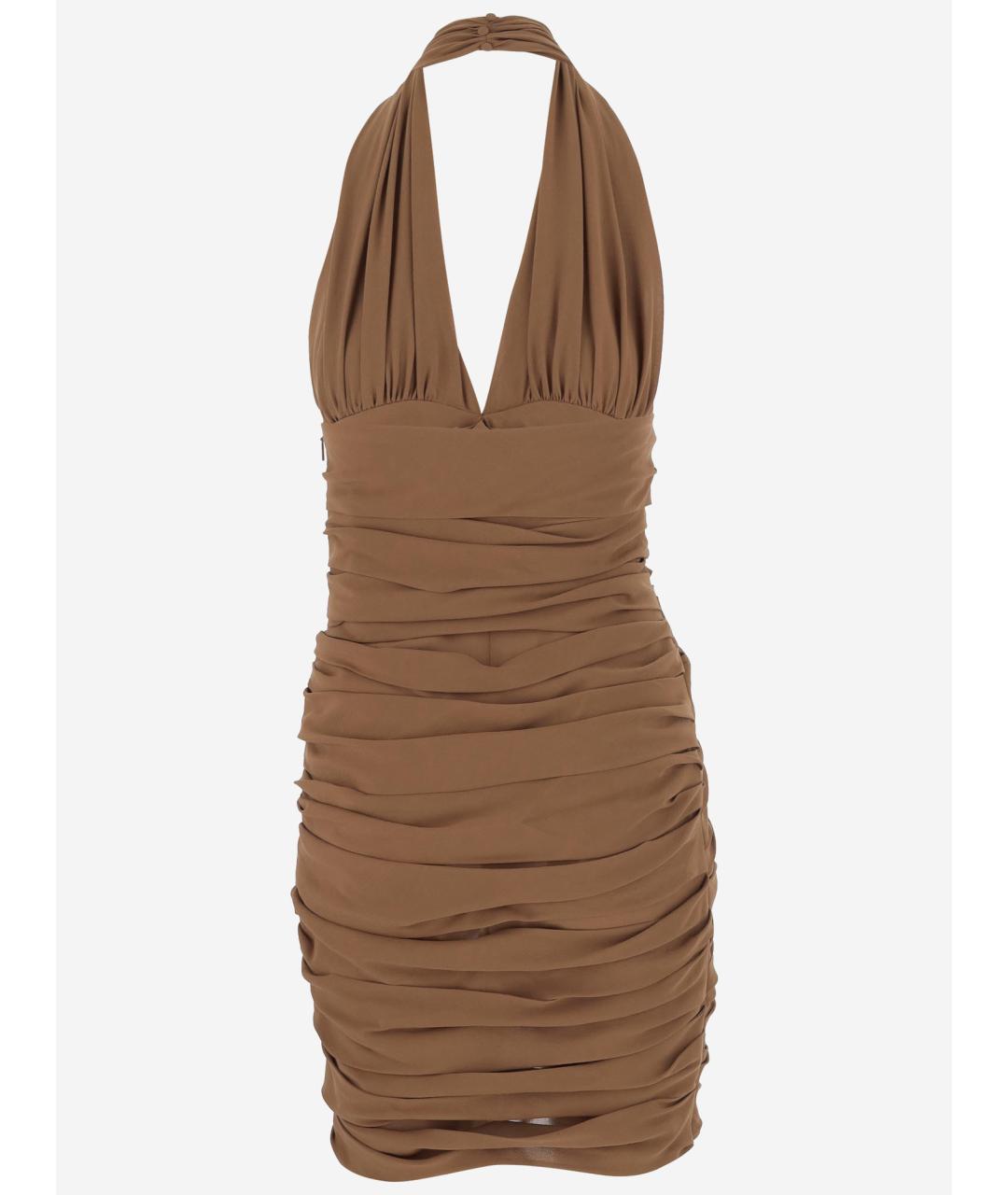 SAINT LAURENT Коричневое шелковое коктейльное платье, фото 2