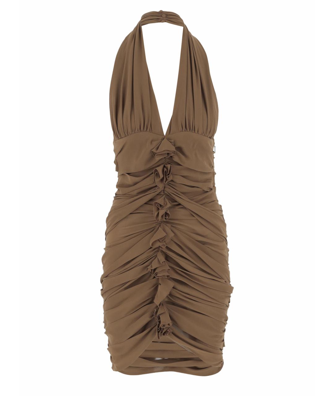 SAINT LAURENT Коричневое шелковое коктейльное платье, фото 1