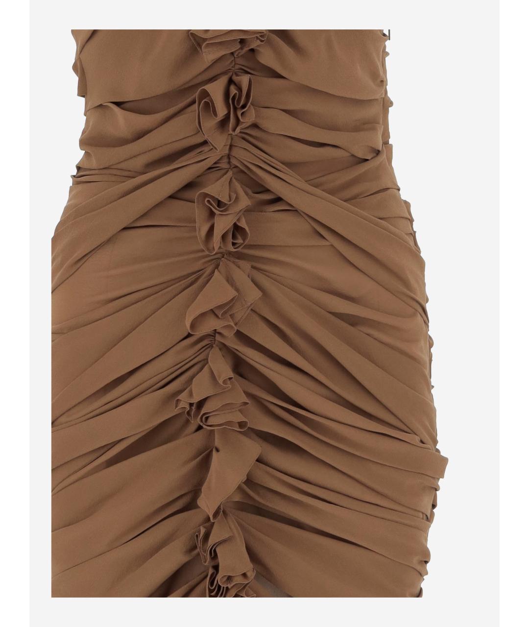 SAINT LAURENT Коричневое шелковое коктейльное платье, фото 3