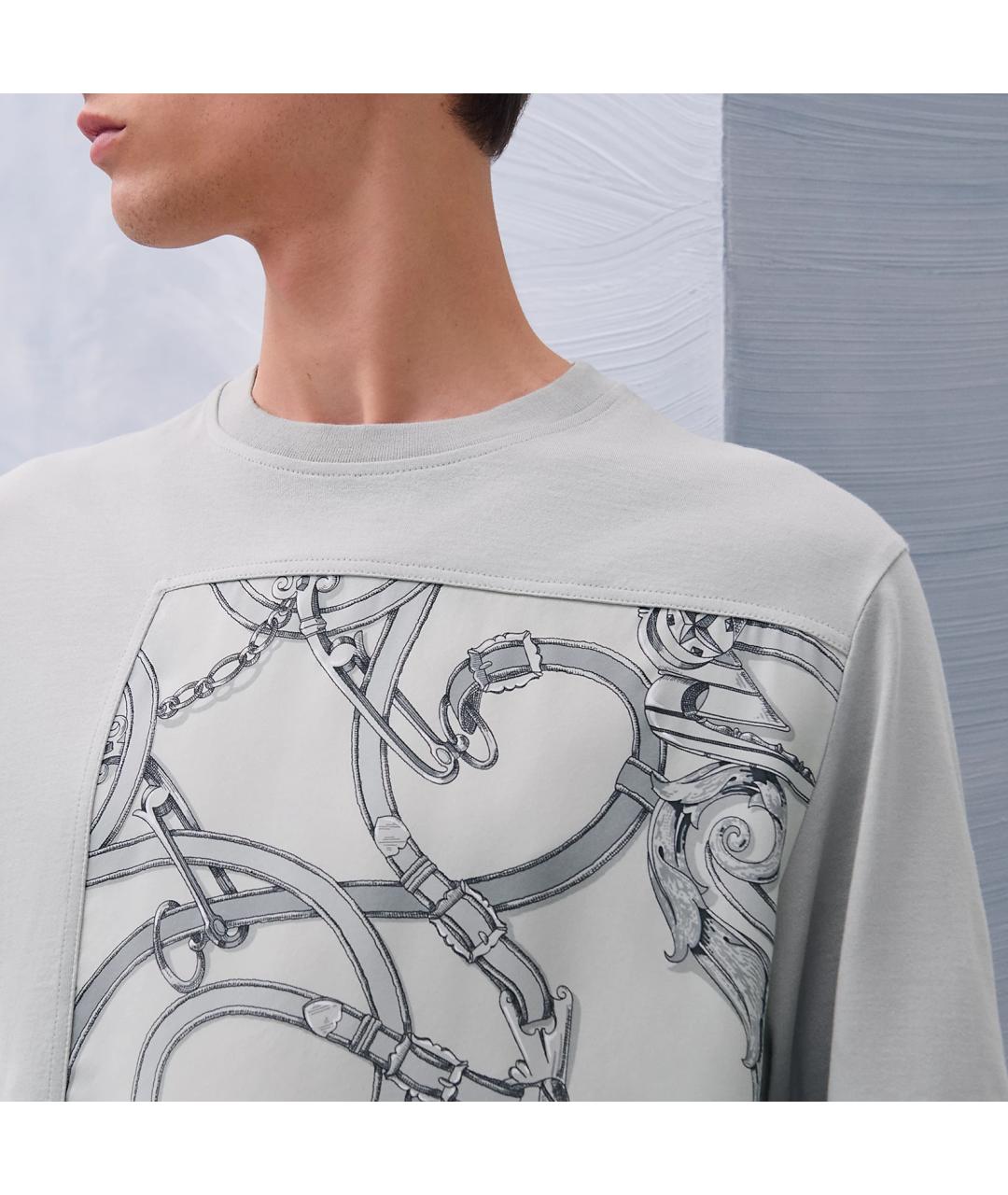 HERMES Серая хлопковая футболка, фото 4