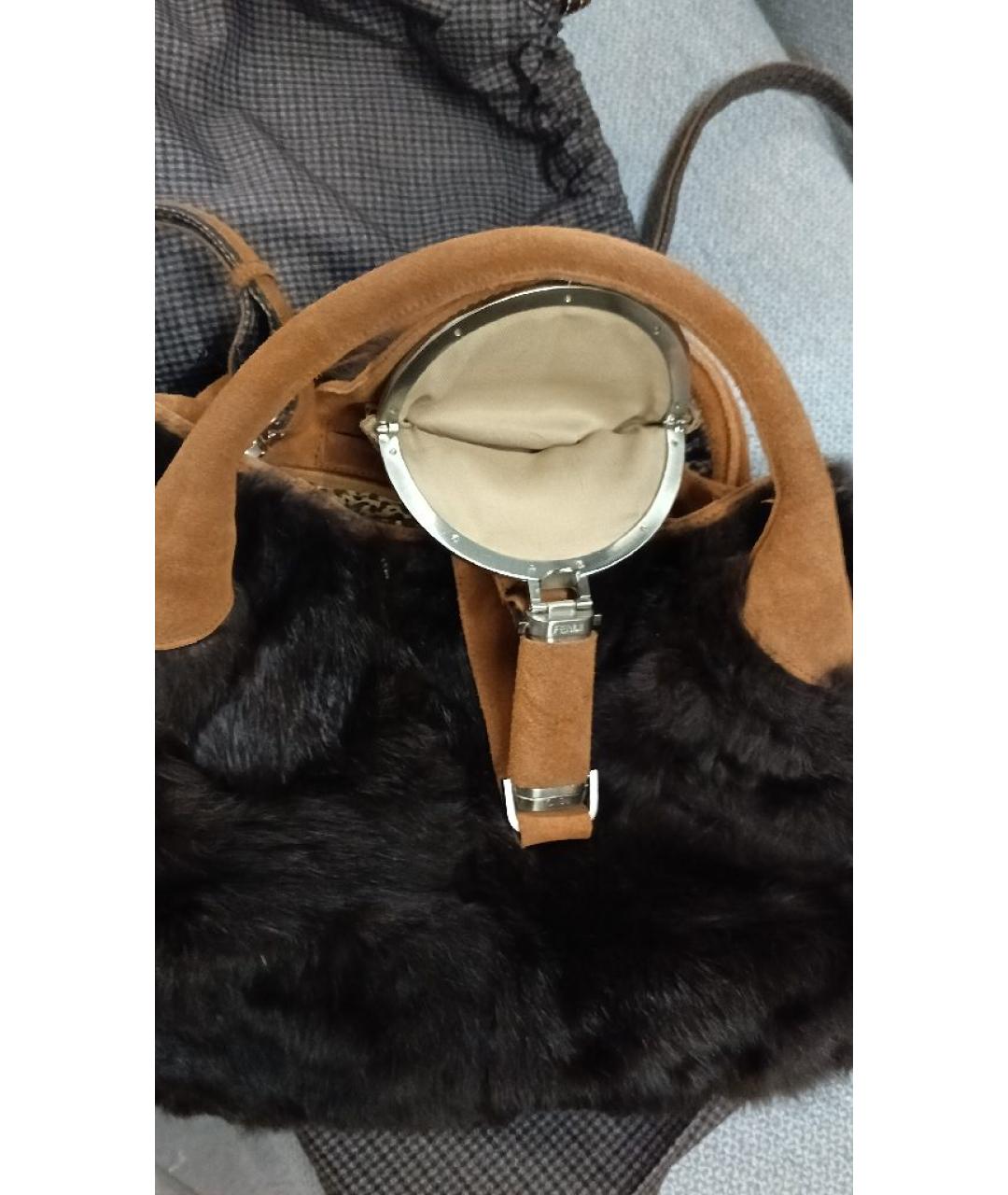 FENDI Коричневая меховая сумка с короткими ручками, фото 7
