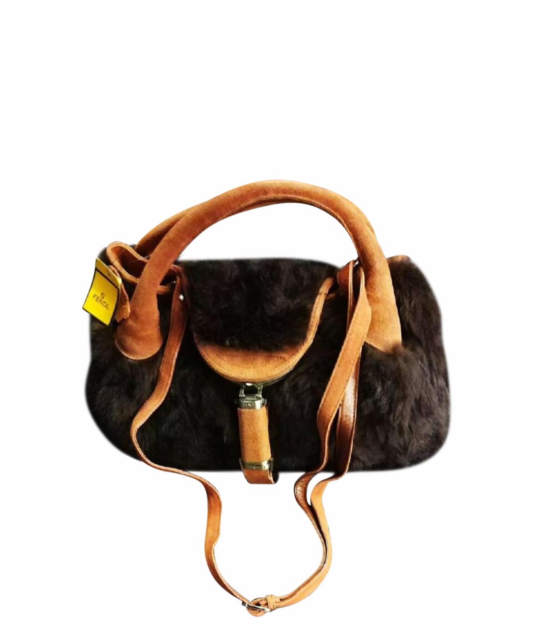 FENDI Коричневая меховая сумка с короткими ручками, фото 1