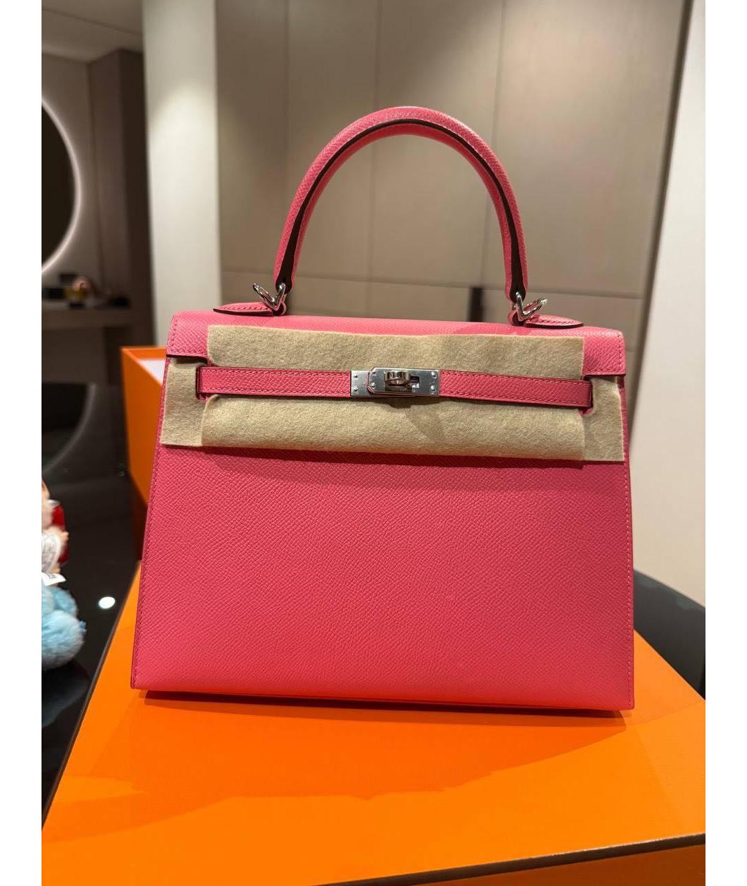 HERMES Розовая кожаная сумка с короткими ручками, фото 9