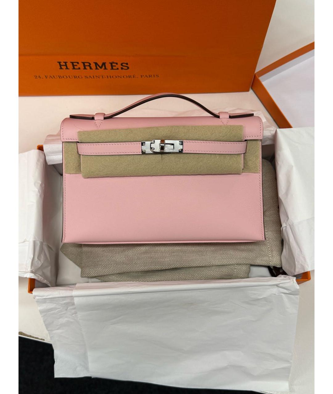 HERMES Розовая кожаная сумка с короткими ручками, фото 3