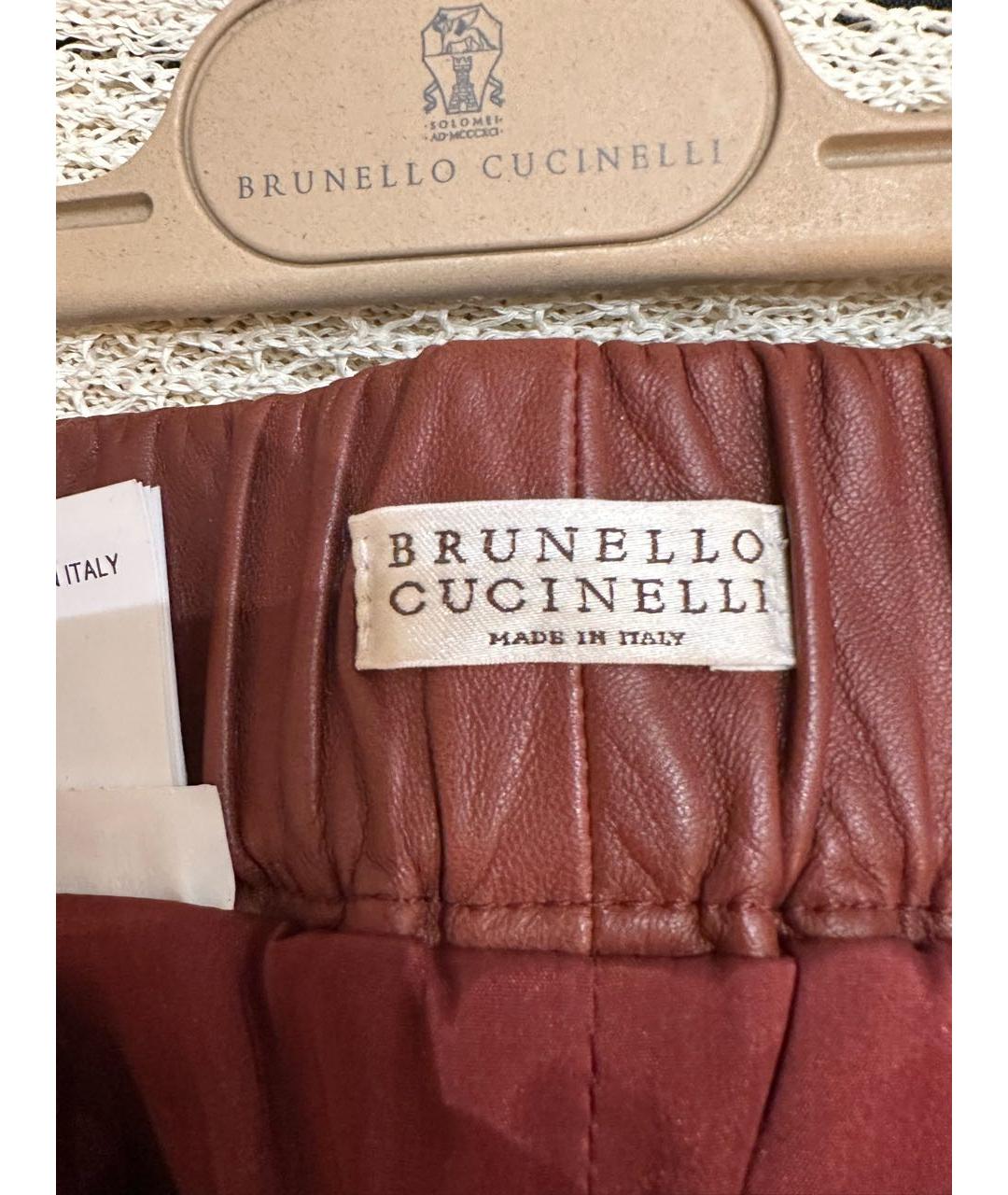 BRUNELLO CUCINELLI Коричневые кожаные брюки широкие, фото 2
