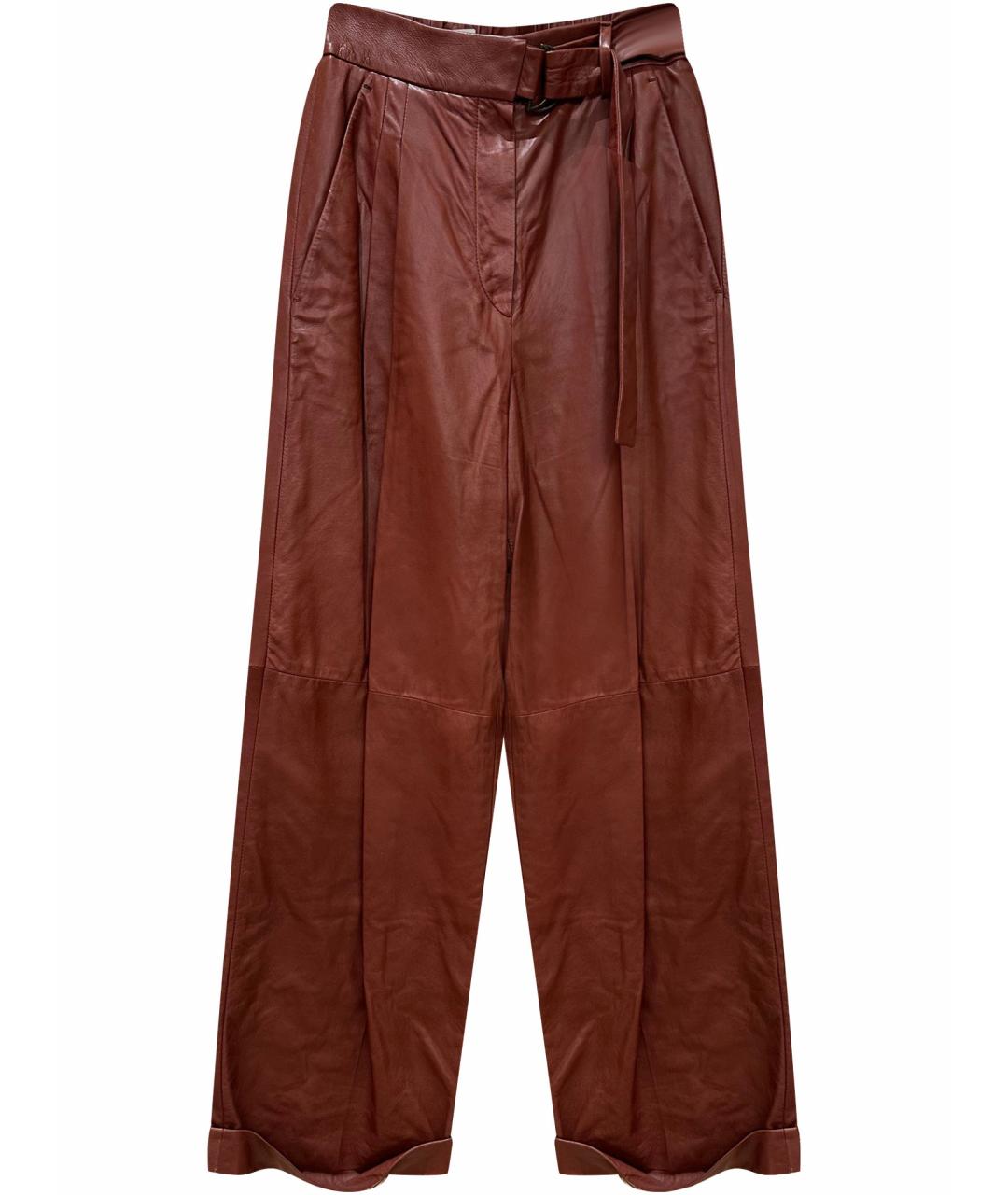 BRUNELLO CUCINELLI Коричневые кожаные брюки широкие, фото 1
