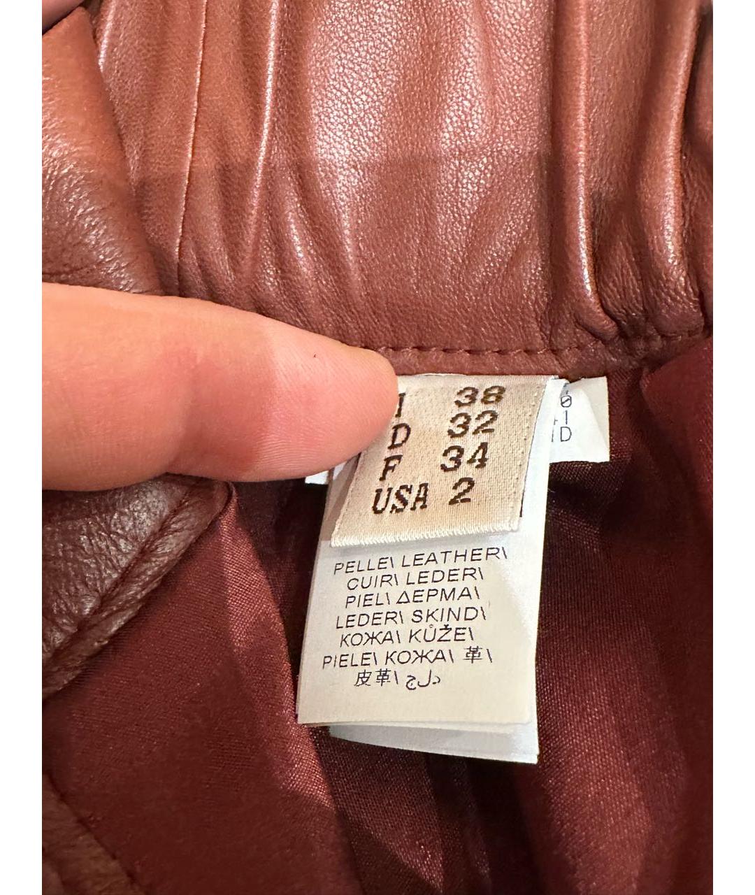 BRUNELLO CUCINELLI Коричневые кожаные брюки широкие, фото 3