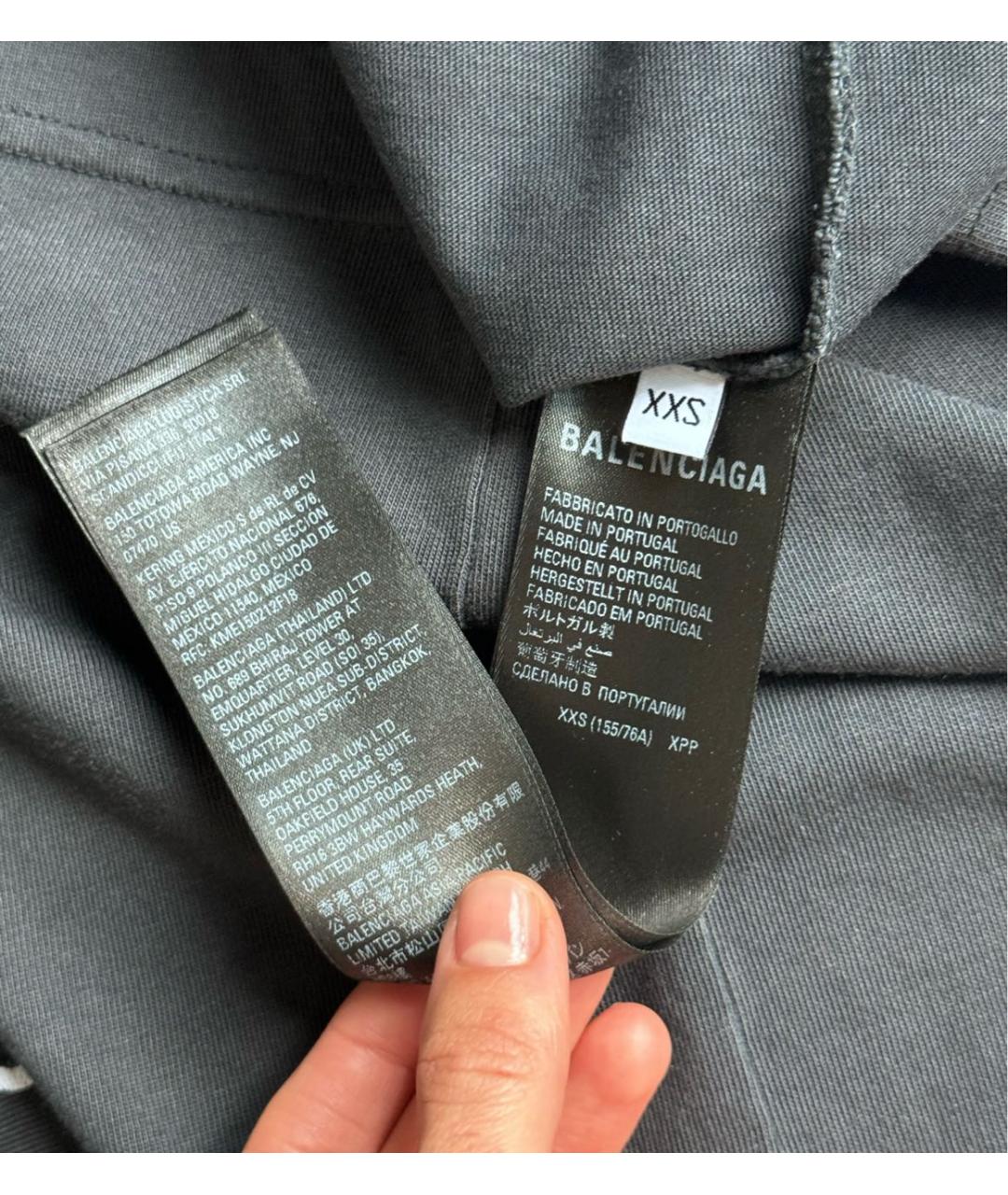 BALENCIAGA Антрацитовая хлопковая футболка, фото 4