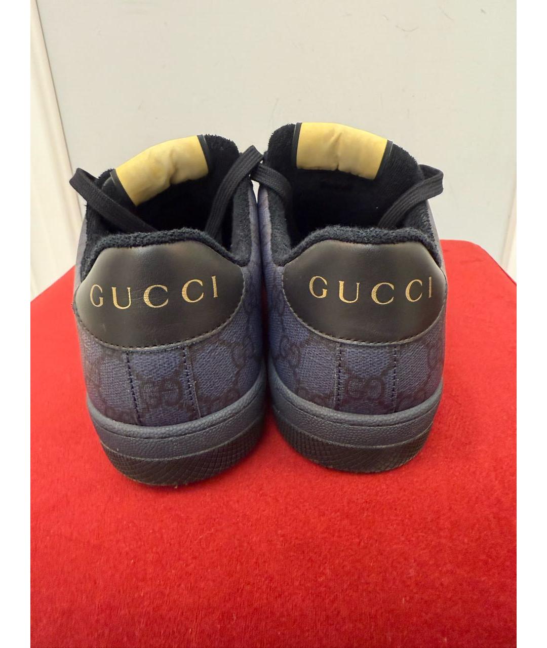 GUCCI Темно-синие низкие кроссовки / кеды из искусственной кожи, фото 4