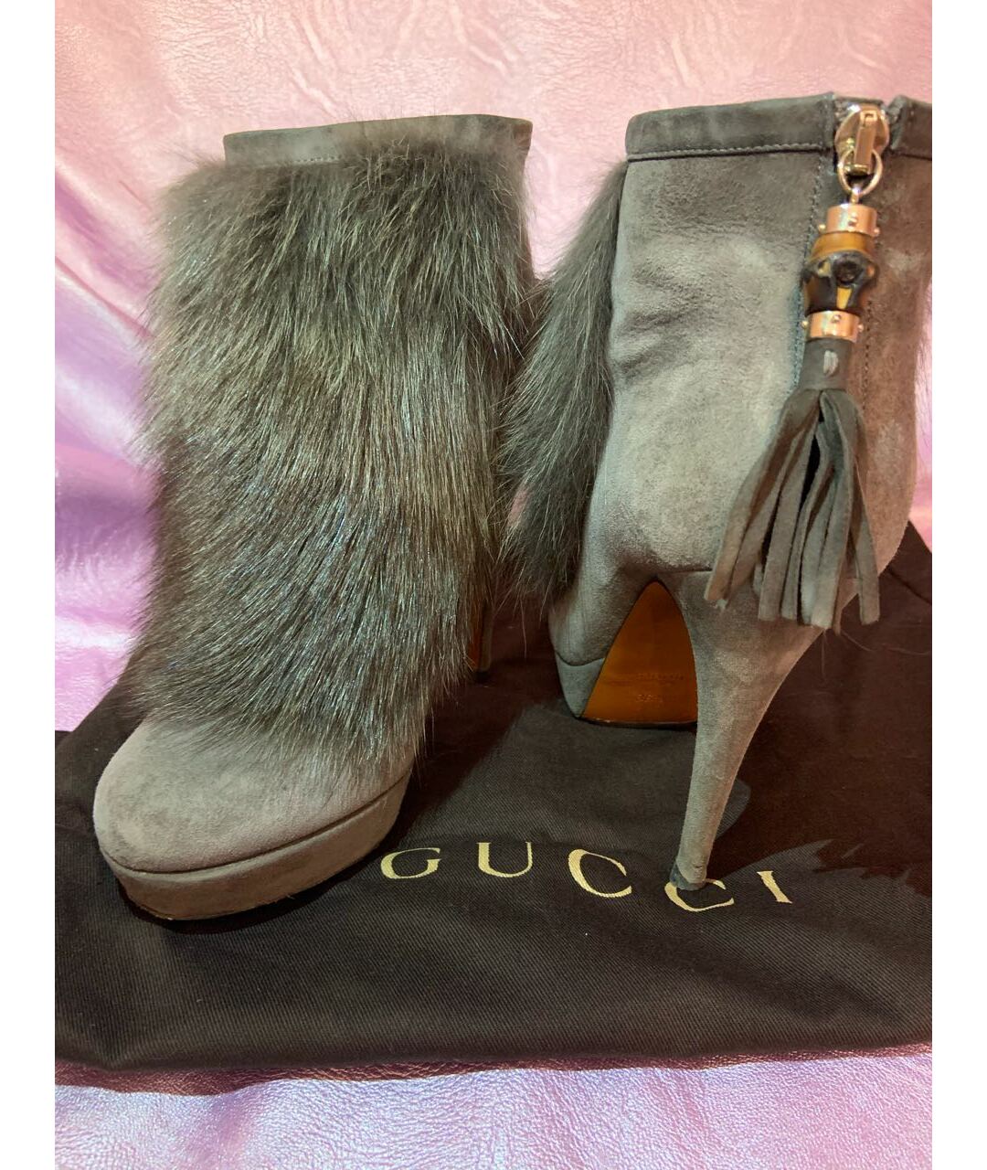 GUCCI Серые замшевые ботильоны, фото 5