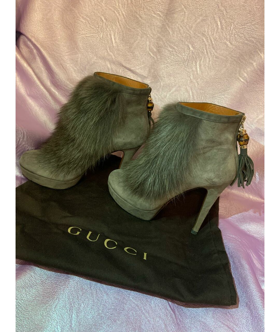 GUCCI Серые замшевые ботильоны, фото 6