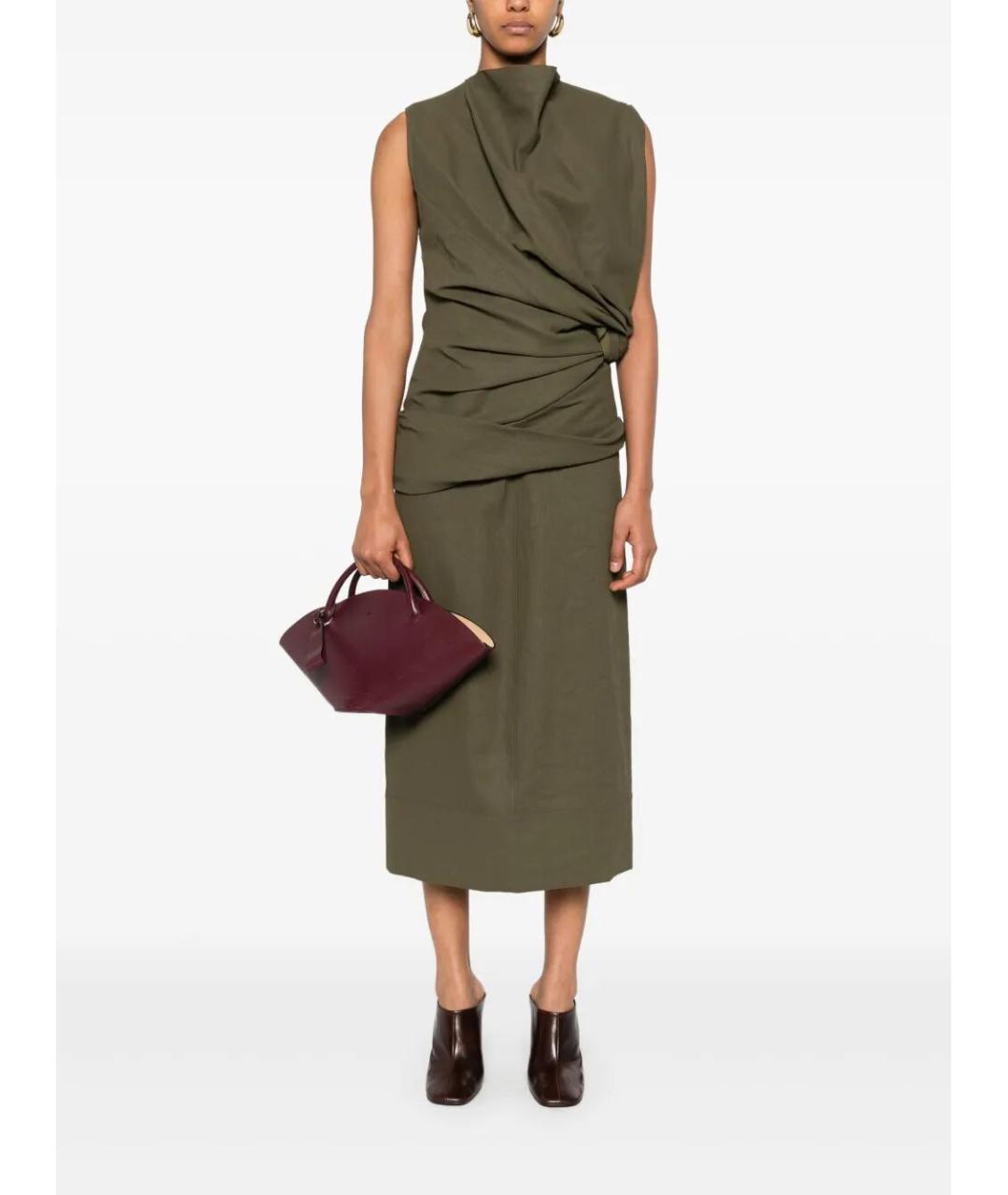 JIL SANDER Зеленые льняное повседневное платье, фото 2