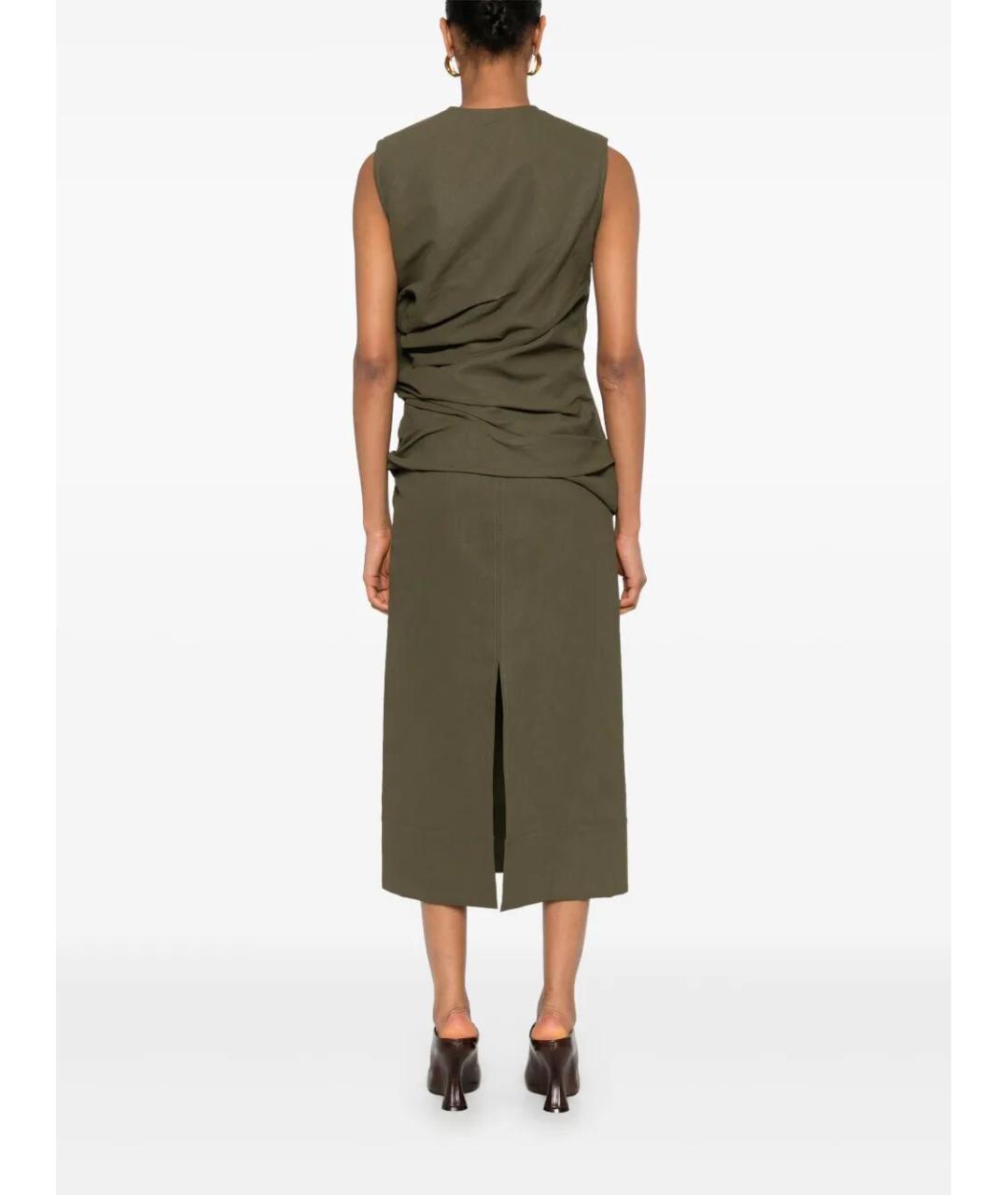 JIL SANDER Зеленые льняное повседневное платье, фото 3