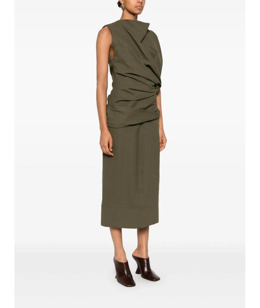 JIL SANDER Зеленые льняное повседневное платье, фото 5