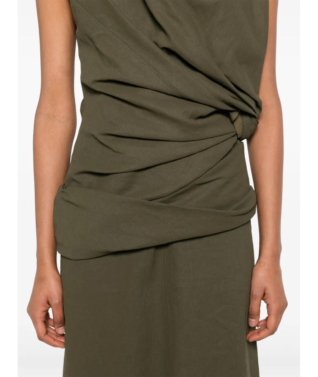 JIL SANDER Зеленые льняное повседневное платье, фото 4