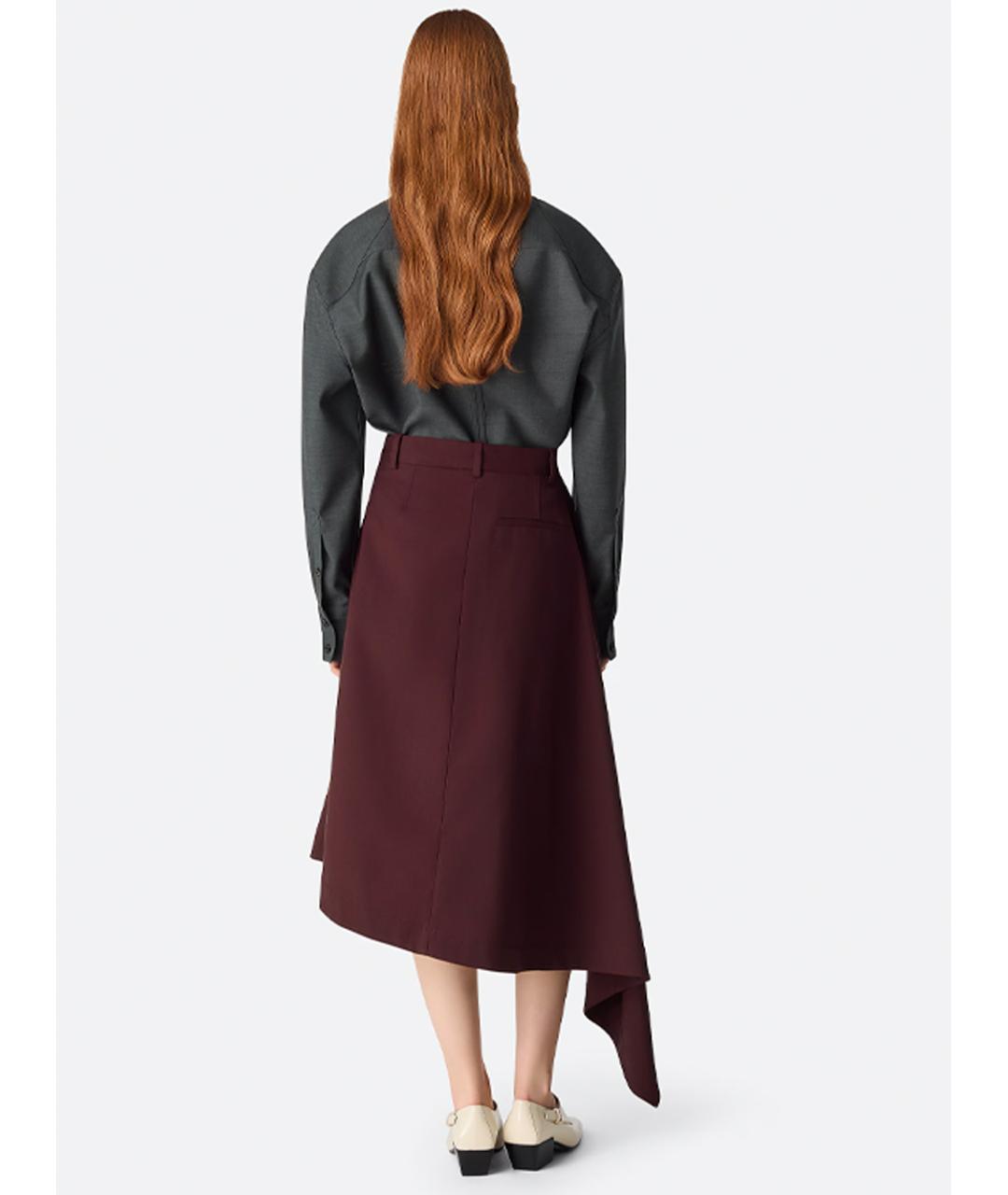 BOTTEGA VENETA Бордовая шерстяная юбка миди, фото 4