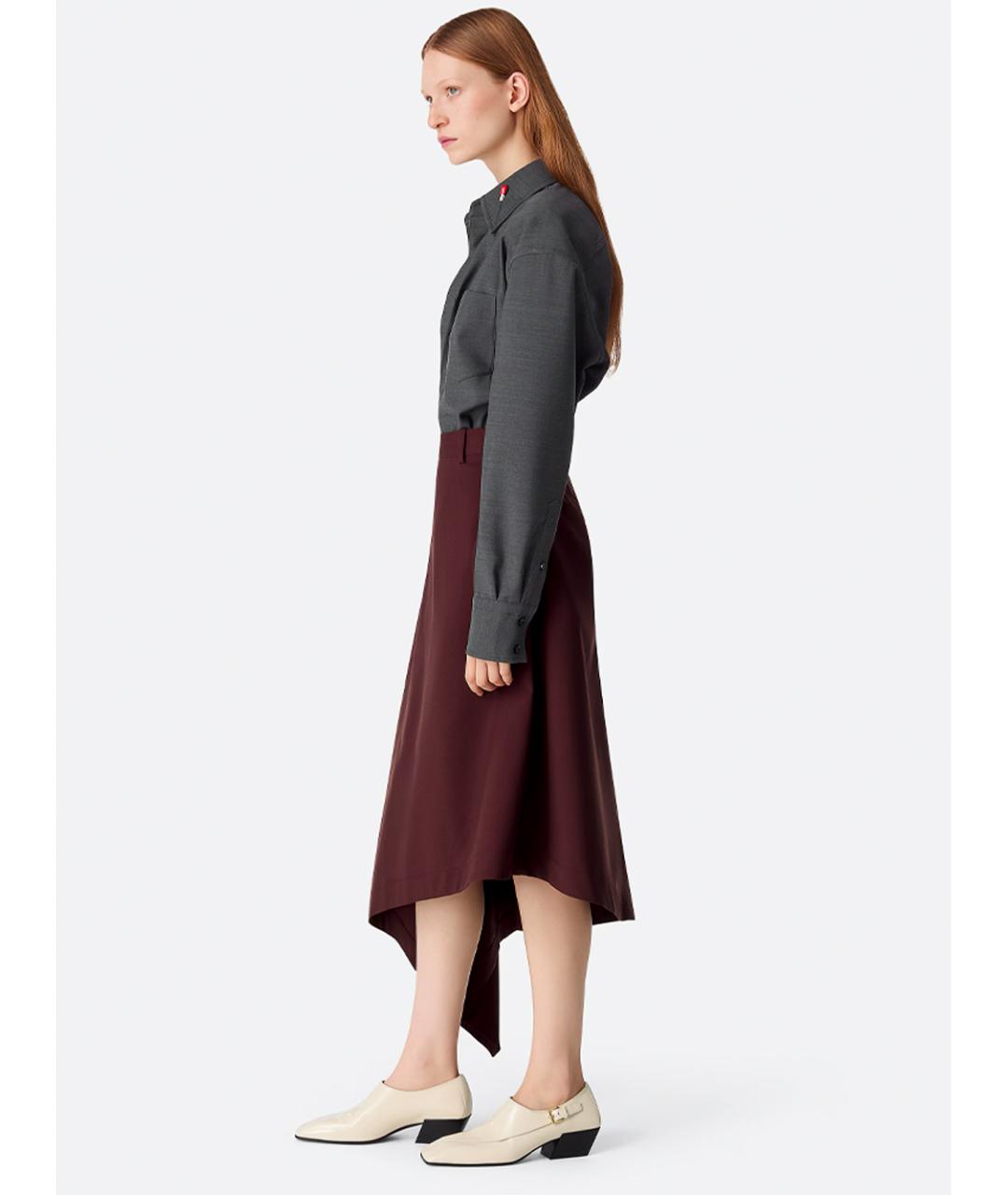 BOTTEGA VENETA Бордовая шерстяная юбка миди, фото 3