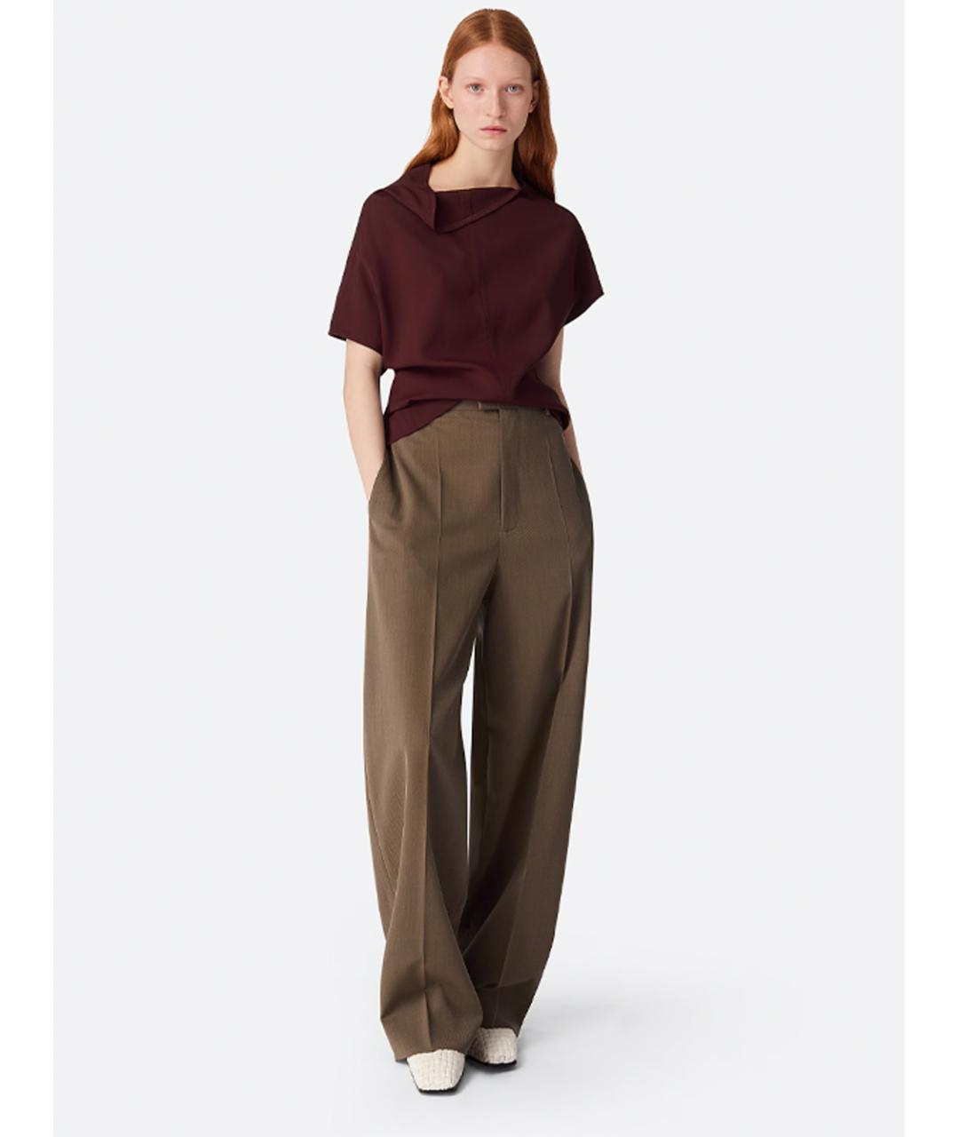 BOTTEGA VENETA Хаки шерстяные прямые брюки, фото 2