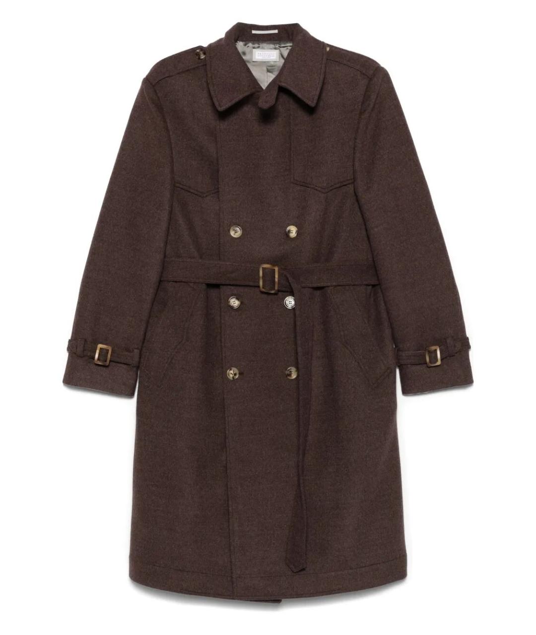 BRUNELLO CUCINELLI Коричневое шерстяное пальто, фото 1