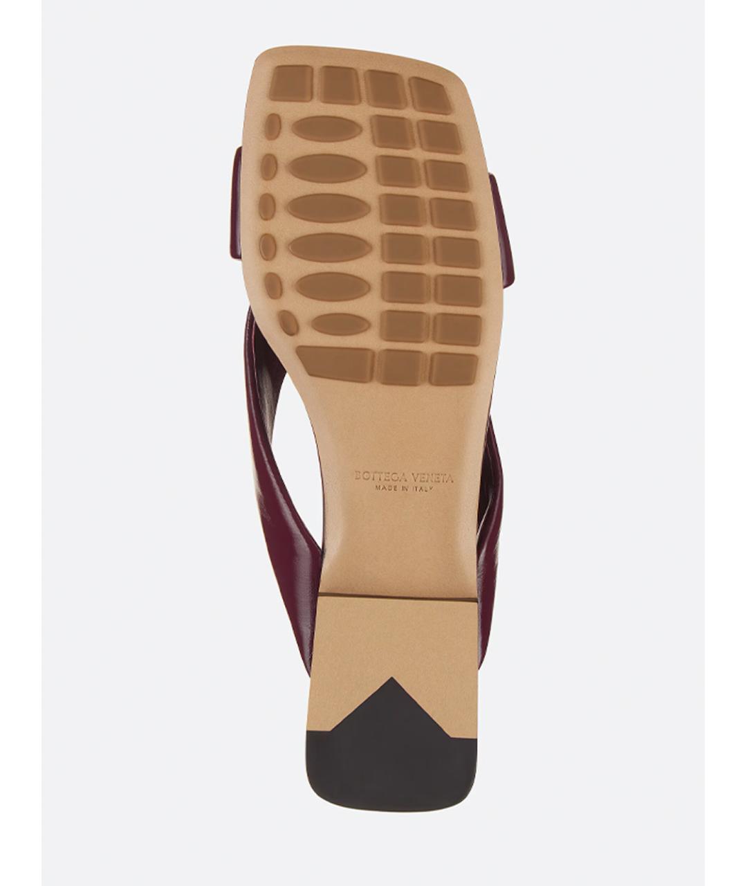 BOTTEGA VENETA Бордовые кожаные шлепанцы, фото 6