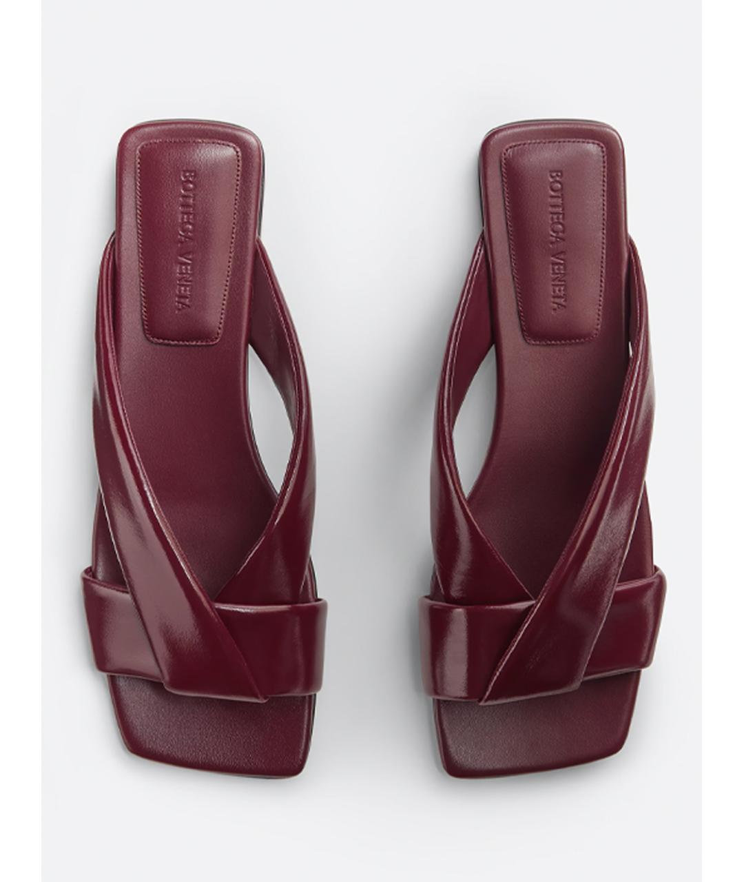 BOTTEGA VENETA Бордовые кожаные шлепанцы, фото 4