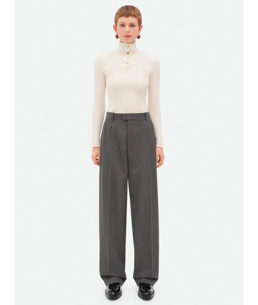 BOTTEGA VENETA Серые шерстяные прямые брюки, фото 2