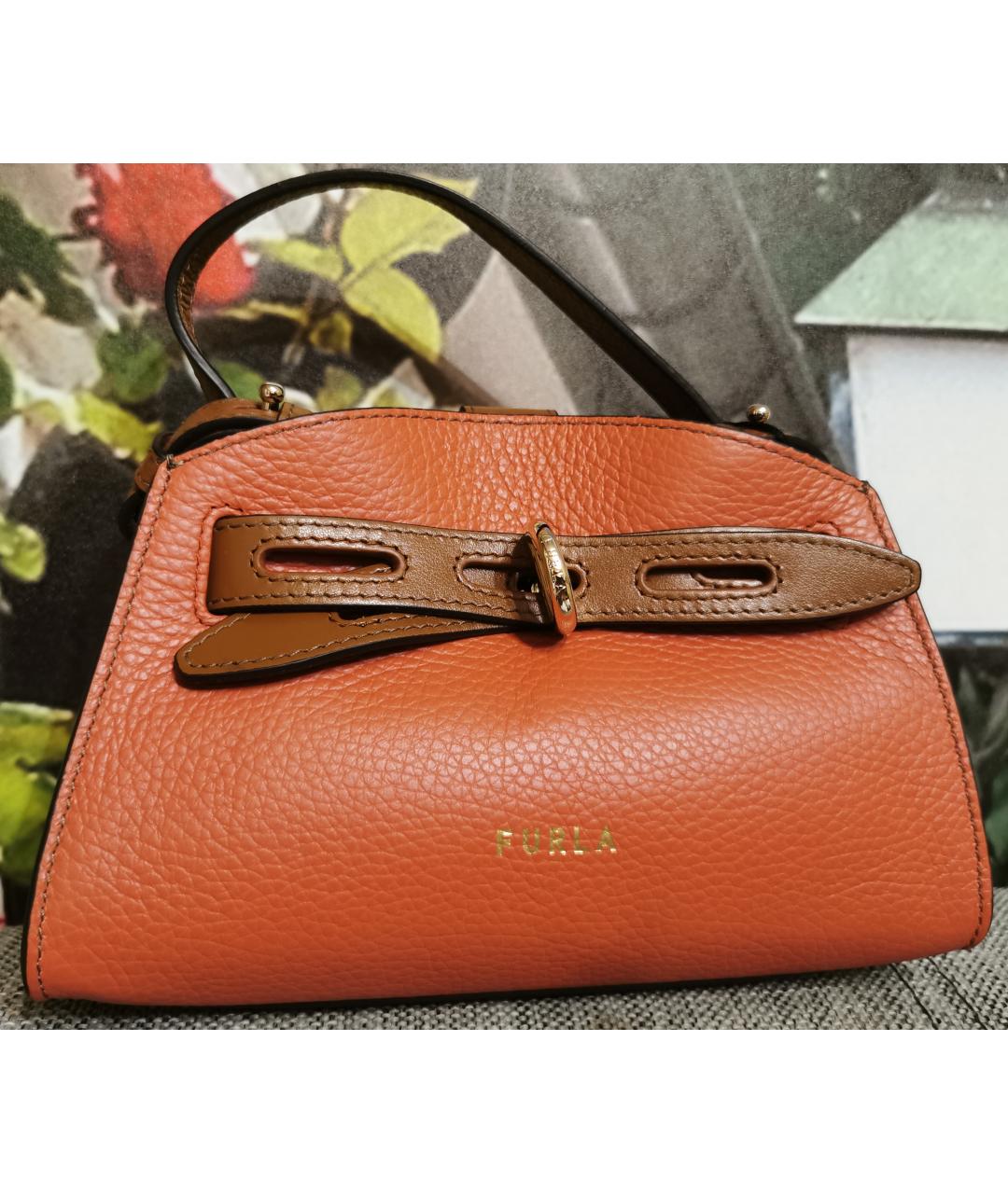FURLA Оранжевая кожаная сумка с короткими ручками, фото 5
