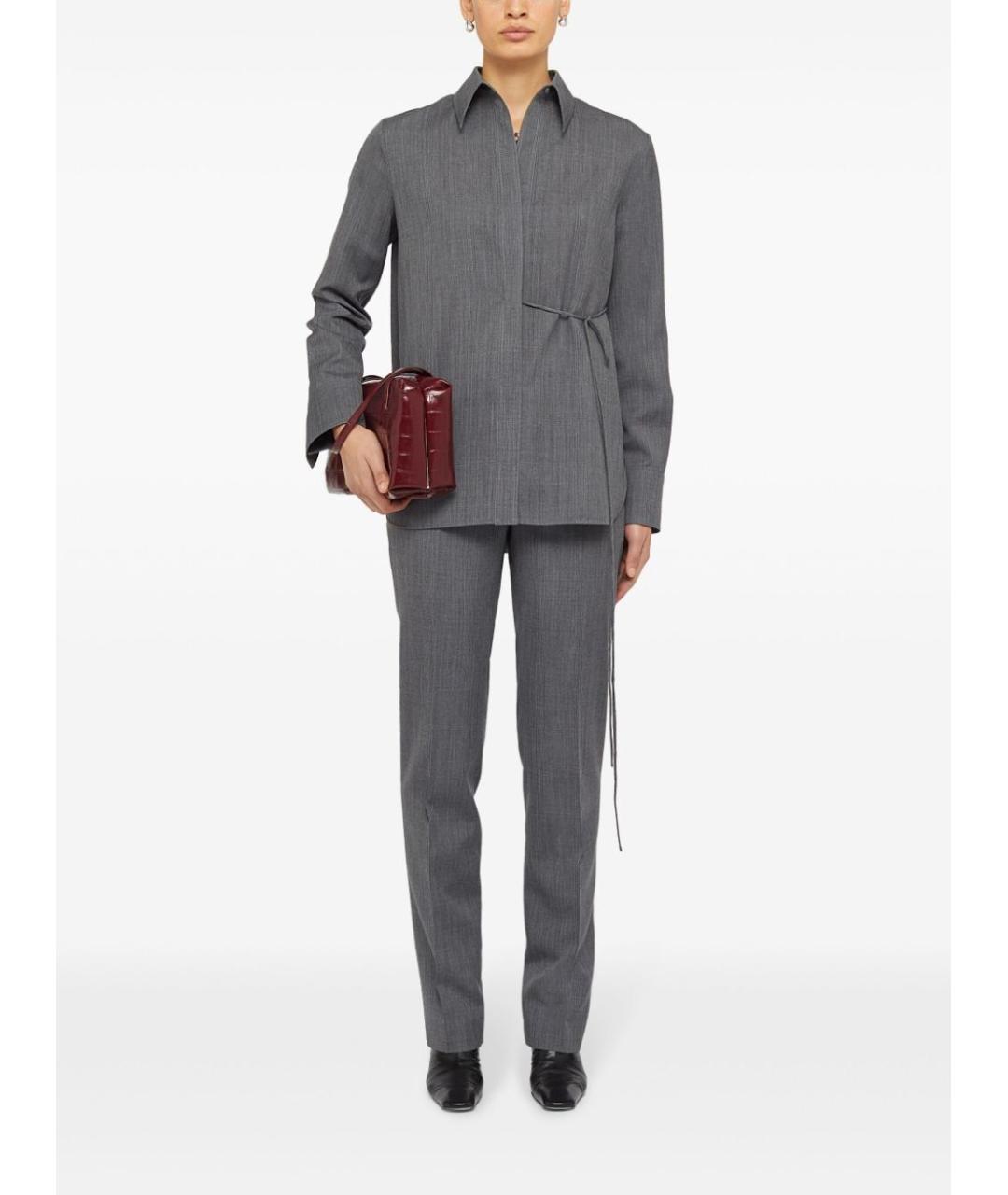 JIL SANDER Серые шерстяные прямые брюки, фото 2