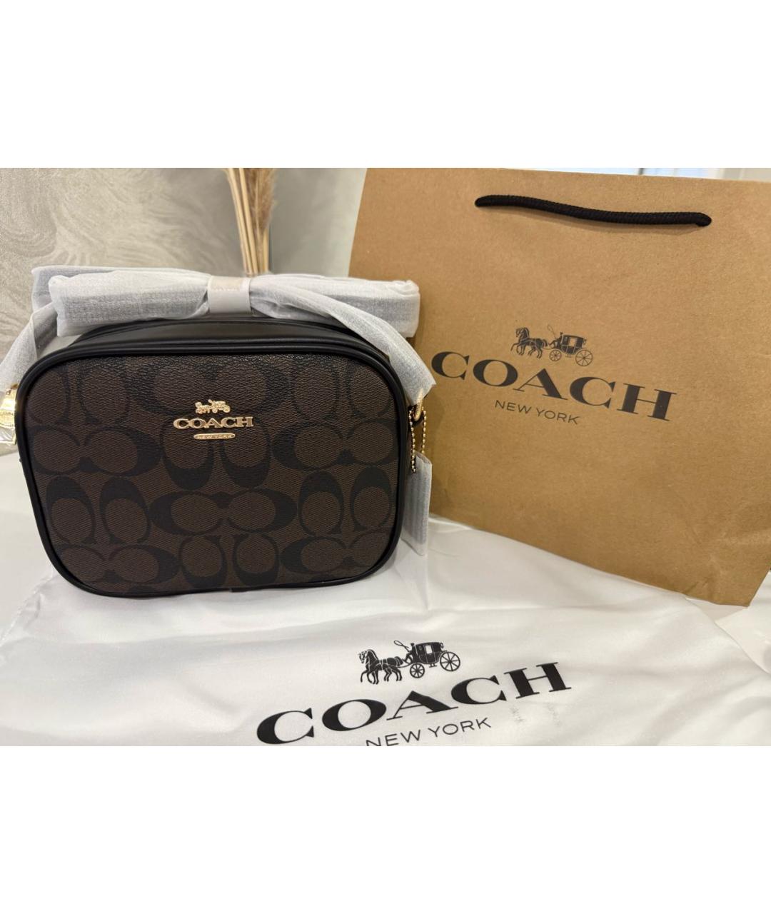 COACH Коричневая сумка через плечо из искусственной кожи, фото 8