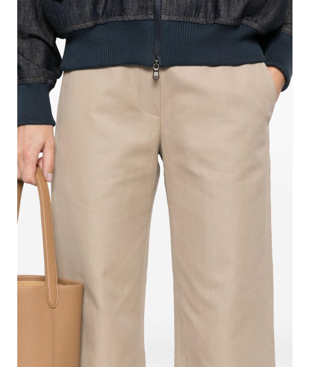 BRUNELLO CUCINELLI Бежевые хлопковые брюки широкие, фото 5
