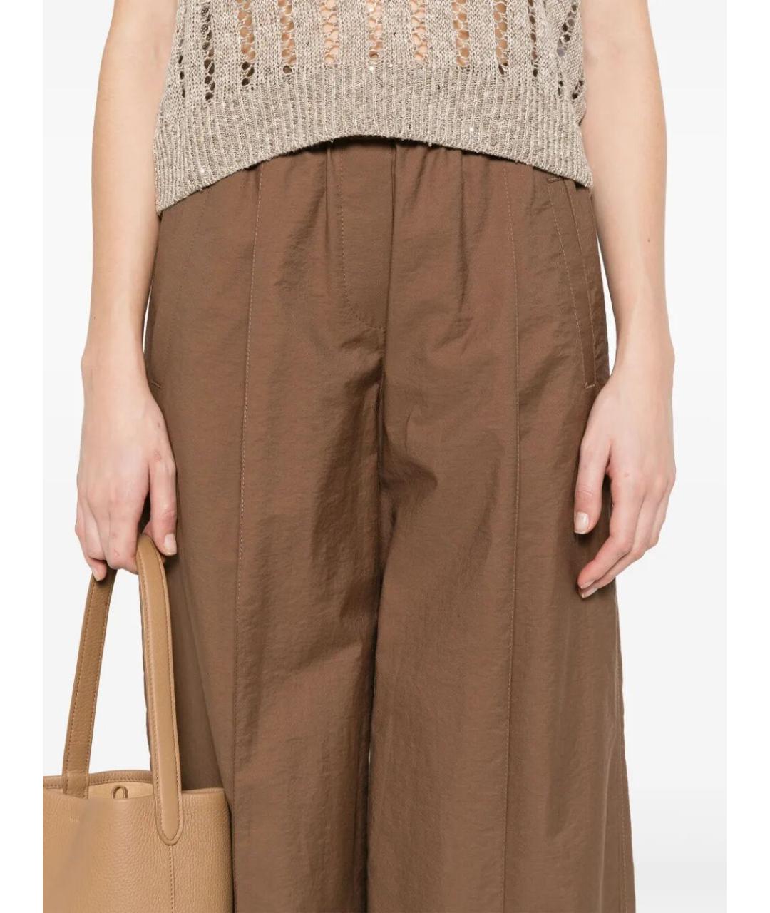 BRUNELLO CUCINELLI Коричневые хлопко-эластановые брюки широкие, фото 5