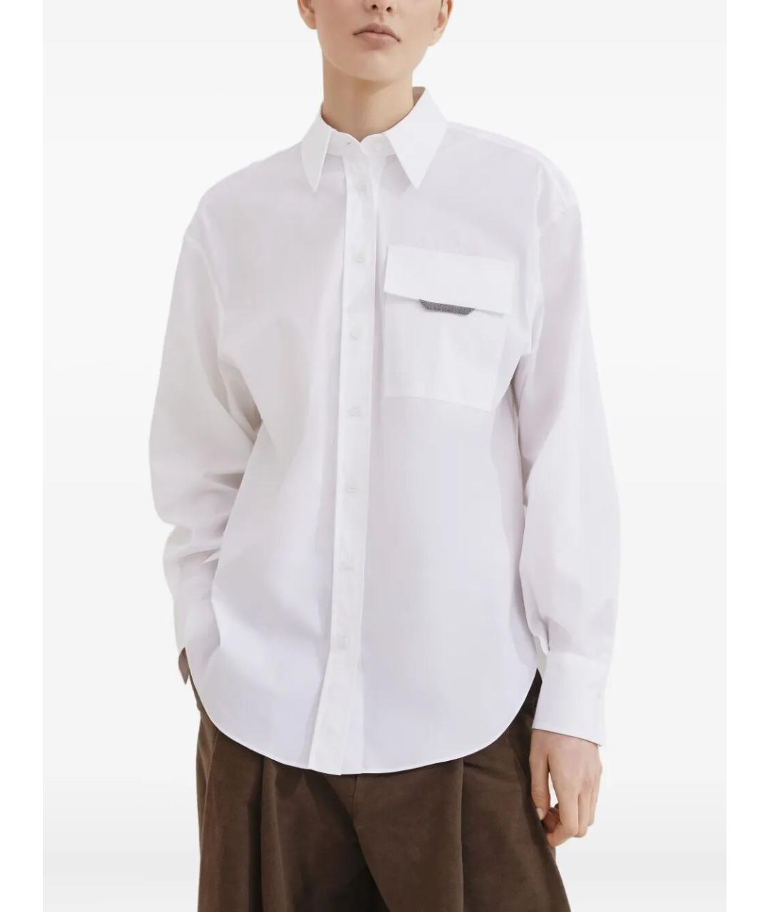 BRUNELLO CUCINELLI Белая хлопко-эластановая рубашка, фото 6