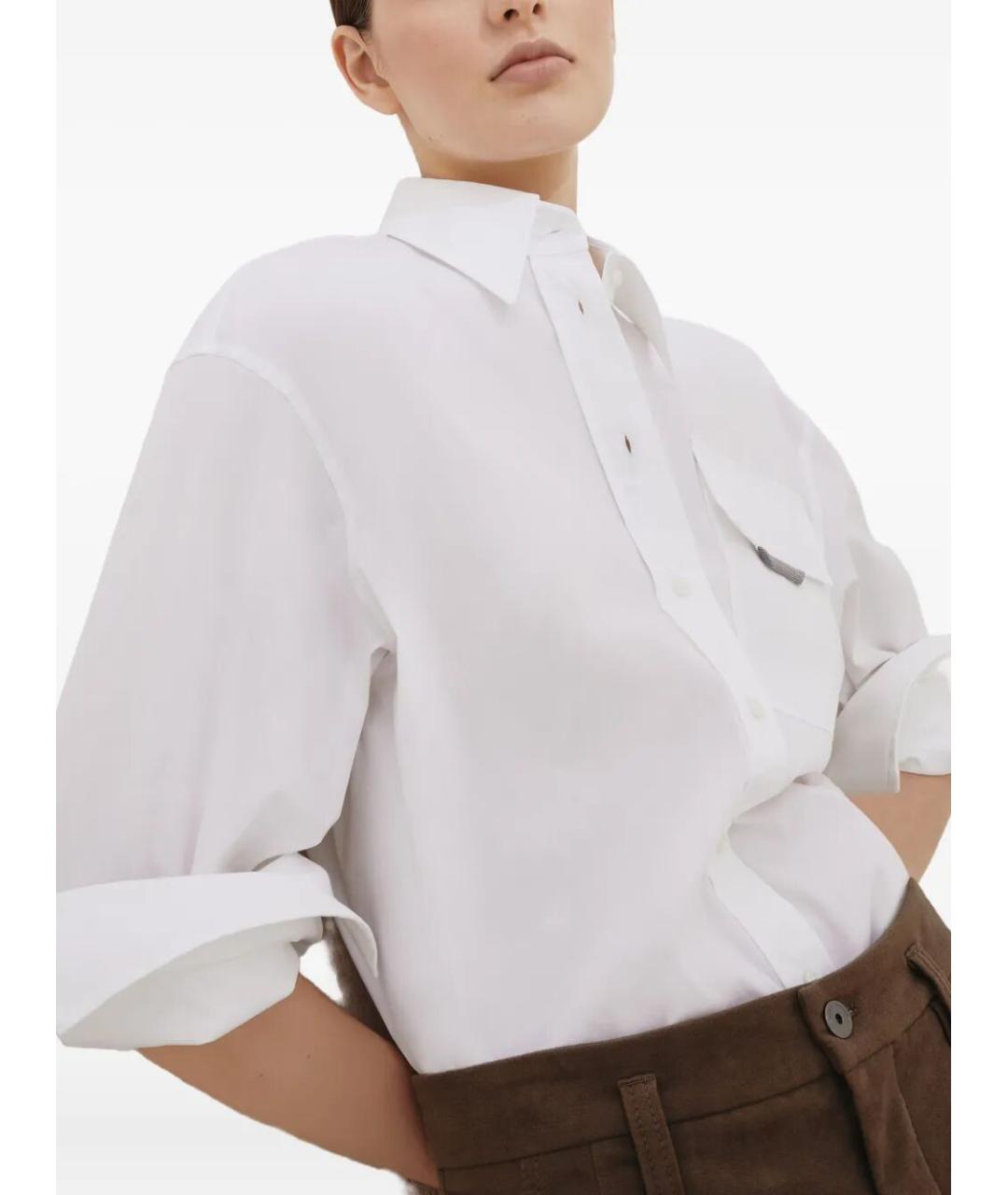 BRUNELLO CUCINELLI Белая хлопко-эластановая рубашка, фото 4