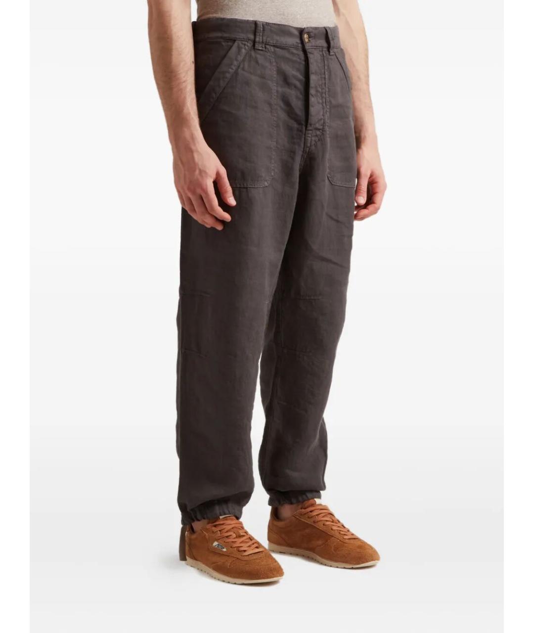 BRUNELLO CUCINELLI Коричневые льняные повседневные брюки, фото 4