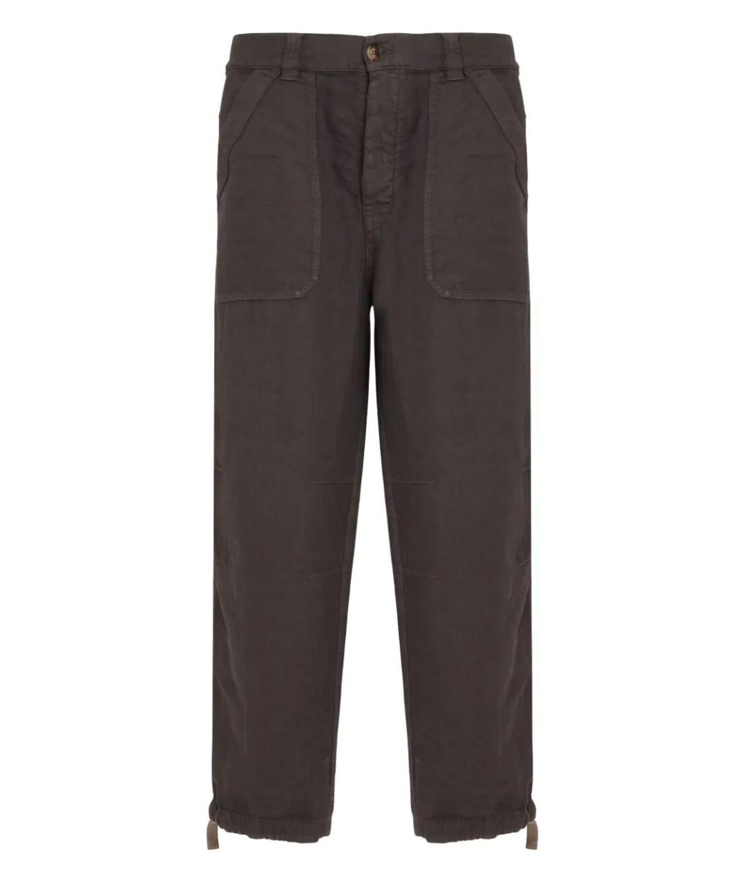 BRUNELLO CUCINELLI Коричневые льняные повседневные брюки, фото 1