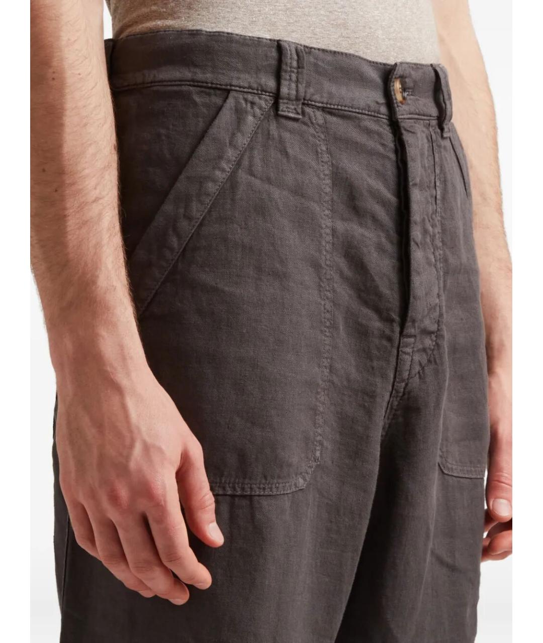 BRUNELLO CUCINELLI Коричневые льняные повседневные брюки, фото 3