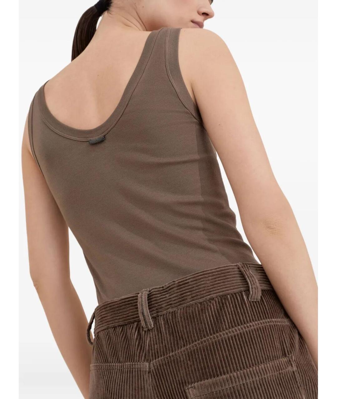 BRUNELLO CUCINELLI Коричневые хлопковые брюки широкие, фото 5