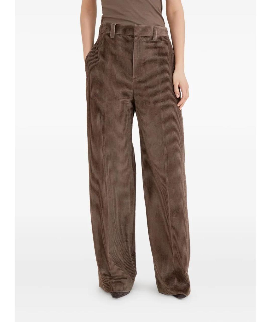 BRUNELLO CUCINELLI Коричневые хлопковые брюки широкие, фото 4