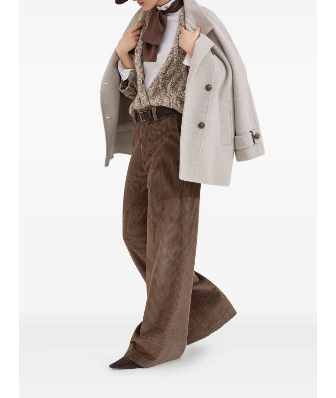BRUNELLO CUCINELLI Коричневые хлопковые брюки широкие, фото 2
