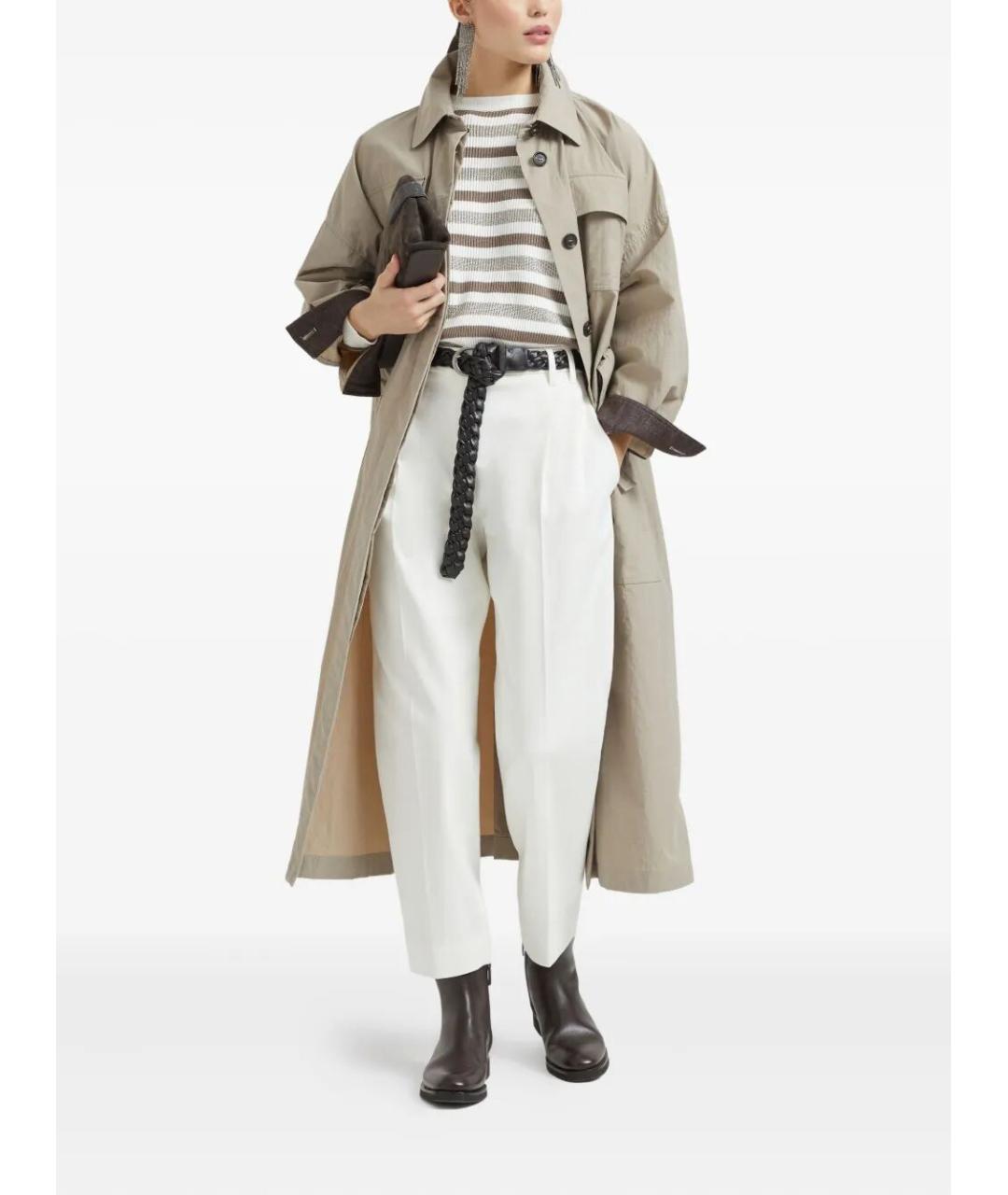 BRUNELLO CUCINELLI Белые хлопко-эластановые прямые брюки, фото 2