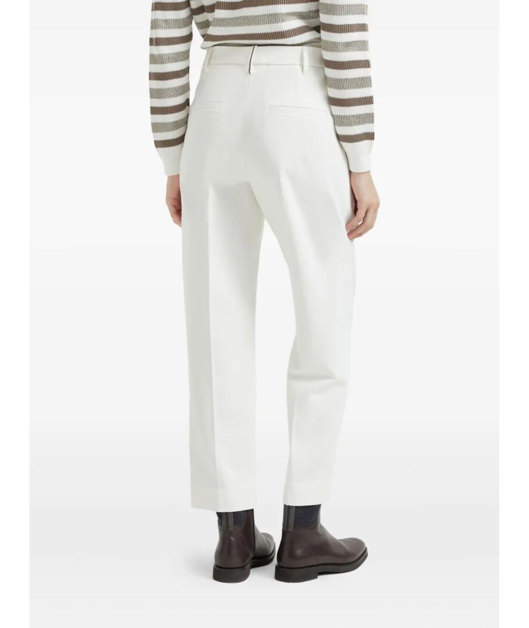 BRUNELLO CUCINELLI Белые хлопко-эластановые прямые брюки, фото 3