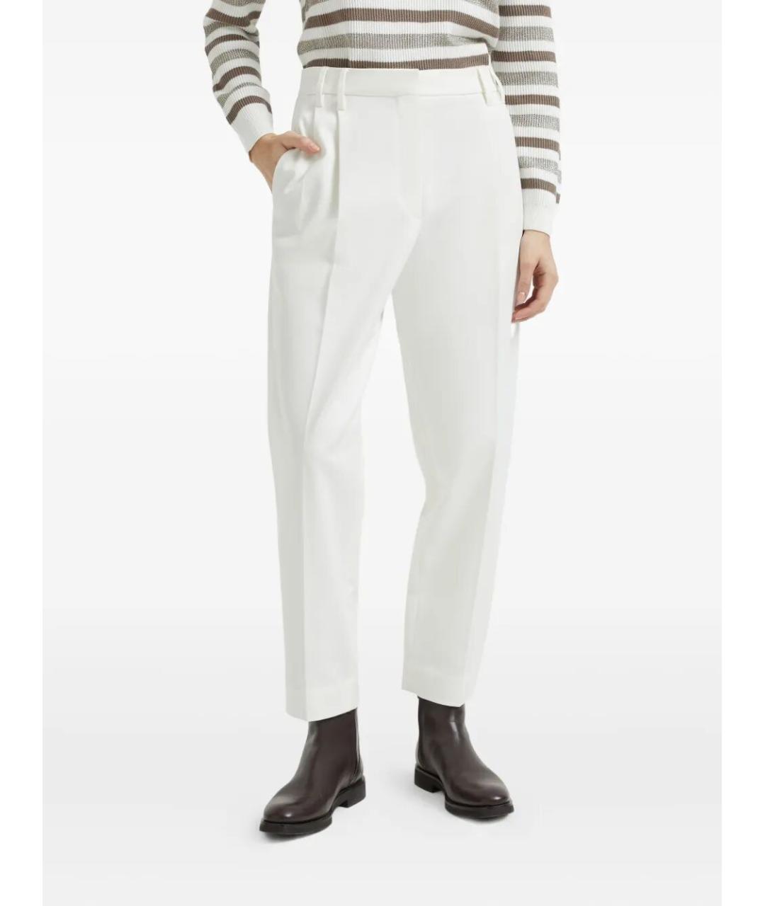 BRUNELLO CUCINELLI Белые хлопко-эластановые прямые брюки, фото 5